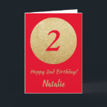 Lycklig 2:a födelsedag Rött kort och Glitter Guld<br><div class="desc">Lycklig 2:a födelsedag Rött kort och Guld Glitter-kort med personlig namn. Om du vill göra ytterligare anpassningar klickar du på knappen "Anpassa" och användor verktyg som är utformat för att ändra mallen.</div>