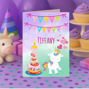 Lycklig 2:a födelsedag Unicorn Theme Flicka Kort