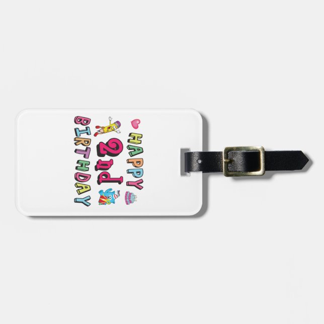 Lycklig 2:a födelsedagen. 2 år per dag. bagagebricka (Horisontell Framsida)