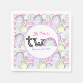 Lycklig 2:a födelsedagen Regnbåge 90:s Flicka Part Pappersservett