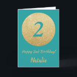 Lycklig 2:a födelsedagskortet Teal och Guld Glitte Kort<br><div class="desc">Lycklig 2:a födelsedagskortet Teal och Guld Glitter med personlig namn. Om du vill göra ytterligare anpassningar klickar du på knappen "Anpassa" och användor verktyg som är utformat för att ändra mallen.</div>