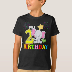 Lycklig 2:a födelsedagspojken Baby Elephant Kid - T Shirt