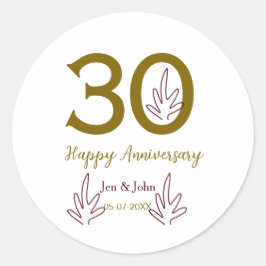 Lycklig 30-årsdag namn datum gyllene rött blad runt klistermärke