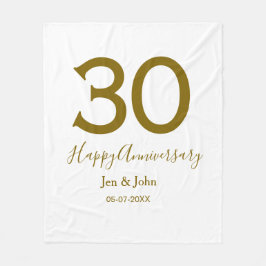 Lycklig 30-årsjubileum namn datum guldfetstil fleecefilt