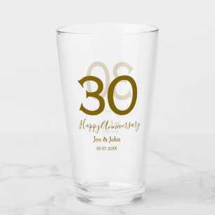 Lycklig 30-årsjubileum namn datum guldfetstil glaskopp