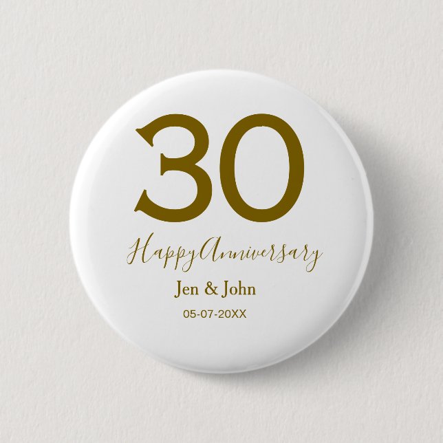 Lycklig 30-årsjubileum namn datum guldfetstil knapp (Framsida)