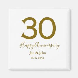 Lycklig 30-årsjubileum namn datum guldfetstil magnet