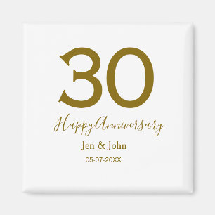 Lycklig 30-årsjubileum namn datum guldfetstil magnet