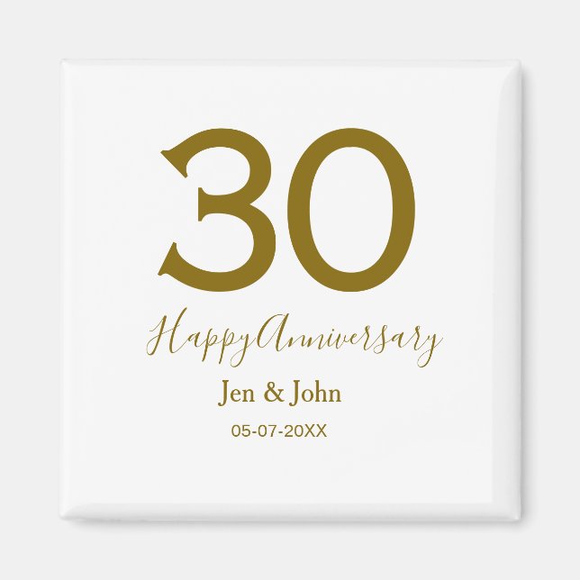 Lycklig 30-årsjubileum namn datum guldfetstil magnet (Framsidan)