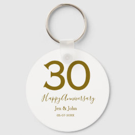 Lycklig 30-årsjubileum namn datum guldfetstil nyckelring