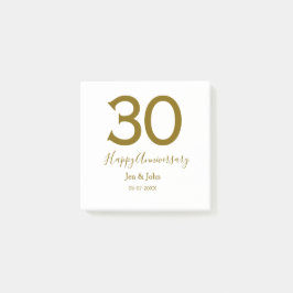 Lycklig 30-årsjubileum namn datum guldfetstil post-it block