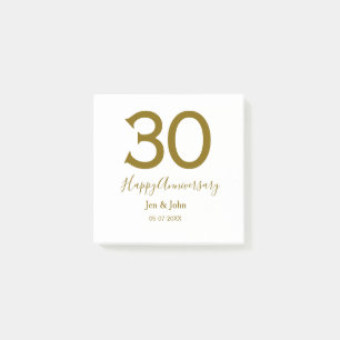 Lycklig 30-årsjubileum namn datum guldfetstil post-it block