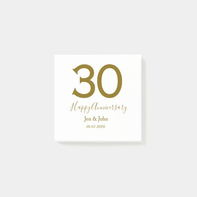 Lycklig 30-årsjubileum namn datum guldfetstil post-it block (Framsida)