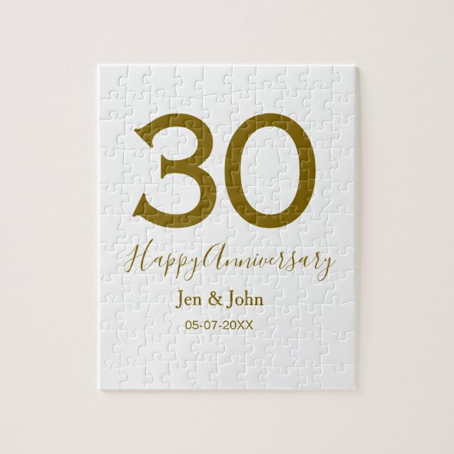 Lycklig 30-årsjubileum namn datum guldfetstil pussel (Vertikal)