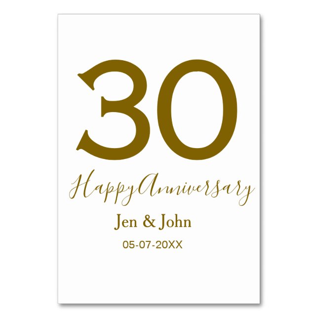 Lycklig 30-årsjubileum namn datum gyllene fetstil  bordsnummer (Framsidan)