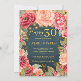 Lycklig 30 blommigtens chic elegant 30års födelsed inbjudningar