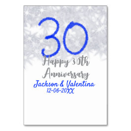 Lycklig 30:e årsdagen för bröllop, silver blå glit bordsnummer