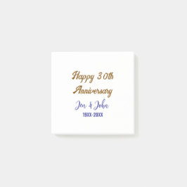 Lycklig 30:e bröllop-årsdagen royal blå gyllene gy post-it block