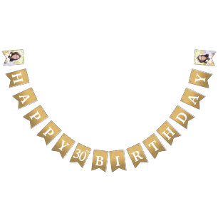 Lycklig 30års födelsedag Foto Guld Glitter Vimplar