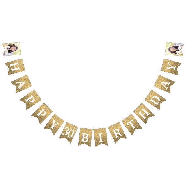 Lycklig 30års födelsedag Foto Guld Glitter Vimplar (Alla)