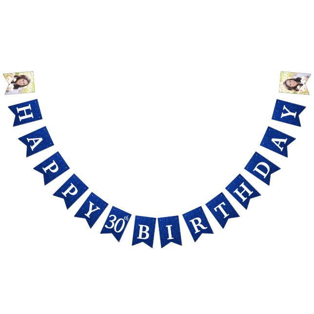 Lycklig 30års födelsedag fotoblå Glitter Vimplar (Alla)