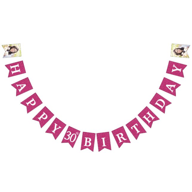 Lycklig 30års födelsedag fotofoto Shock rosa Glitt Vimplar (Alla)
