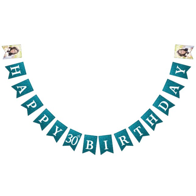 Lycklig 30års födelsedag FotoTeal Glitter Vimplar (Alla)