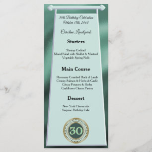 Lycklig 30års födelsedag Grönt Glitter Foil Menu Meny