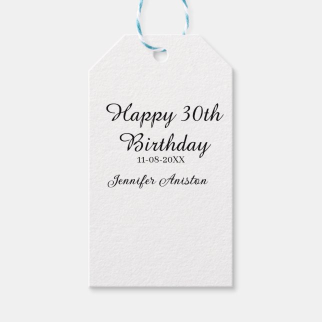 Lycklig 30års födelsedag lägg till snyggt för namn presentetikett (Framsidan)