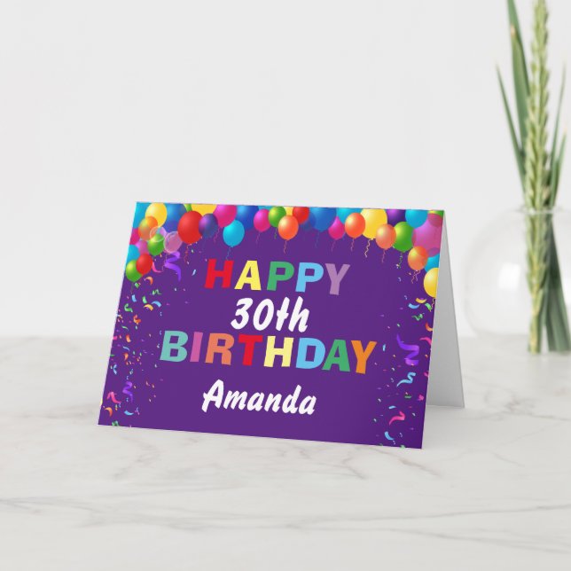Lycklig 30års födelsedag Lila av färgämnen i ballo Kort (Framsida)