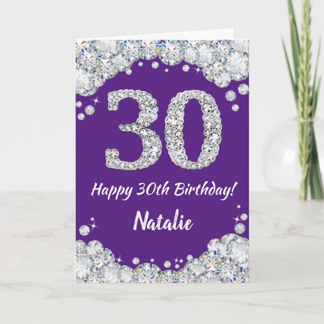 Lycklig 30års födelsedag Lila och Silver Glitter-k Kort (Framsida)