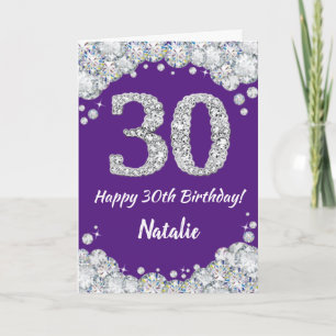 Lycklig 30års födelsedag Lila och Silver Glitter-k Kort
