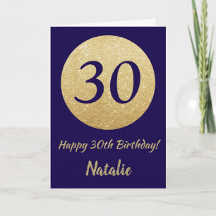 Lycklig 30års födelsedag Navy Blue och Guld Glitte Kort