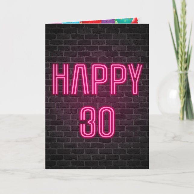 Lycklig 30års födelsedag Neon-skylt på bricka Kort (Framsida)