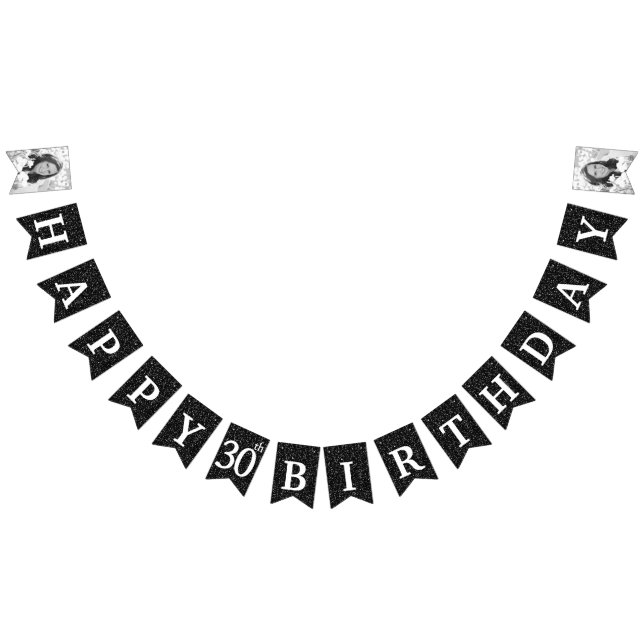 Lycklig 30års födelsedag Photo Black Glitter Vimplar (Alla)