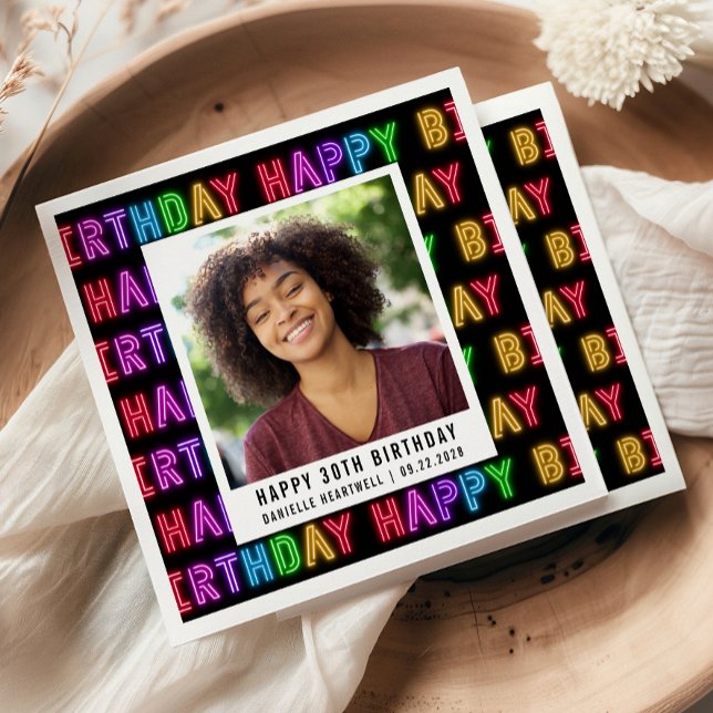 Lycklig 30års födelsedag Photo Rainbow Neon Pappersservett (Skapare uppladdad)