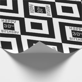 Lycklig 30års födelsedag Svartvit Geometric Mönste Presentpapper