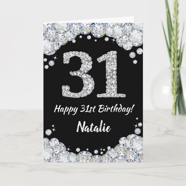 Lycklig 31a Birday Black och Silver Glitter kort (Framsida)