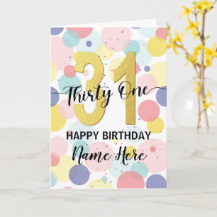 Lycklig 31a Birdday Pastel Rainbow och Guld Girl Kort