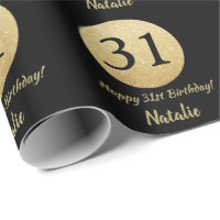 Lycklig 31a Birthday Black och Guld Glitter