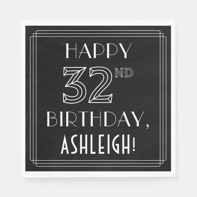 LYCKLIG 32ND BIRTHDAY; Art Deco Stil; anpassat nam Pappersservett (Framsidan)