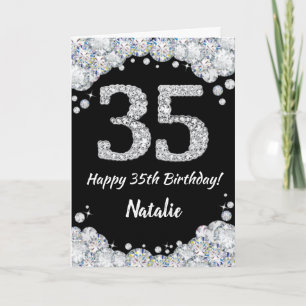 Lycklig 35e Birday Black och Silver Glitter kort