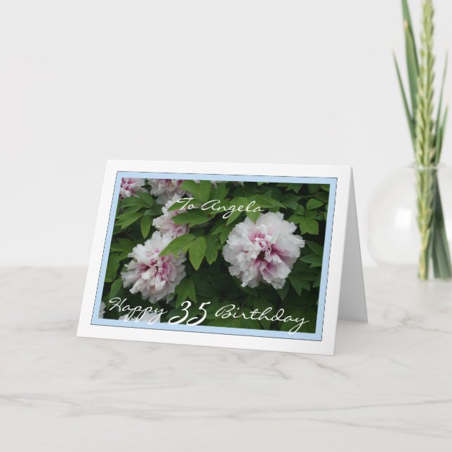 Lycklig 35e Birthday Anpassade w/ Peonies Kort (Framsida)