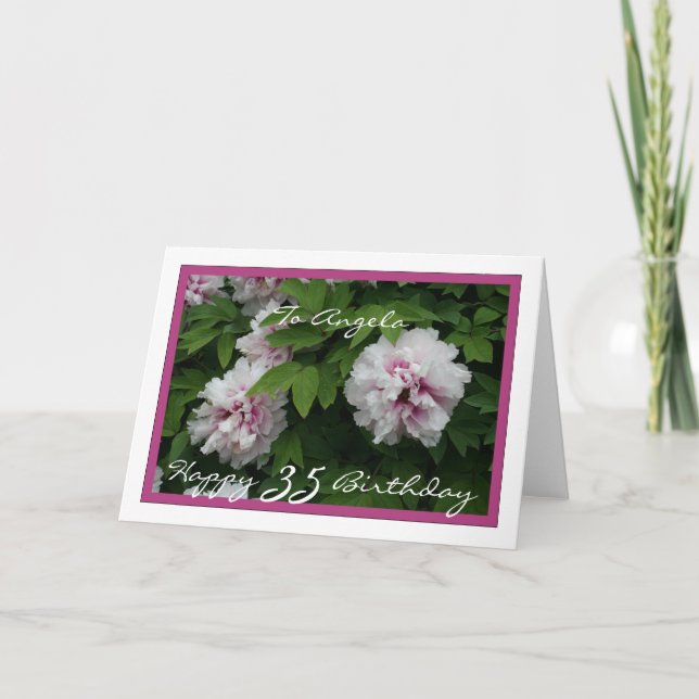 Lycklig 35e Birthday Anpassade w/ Peonies Kort (Framsida)