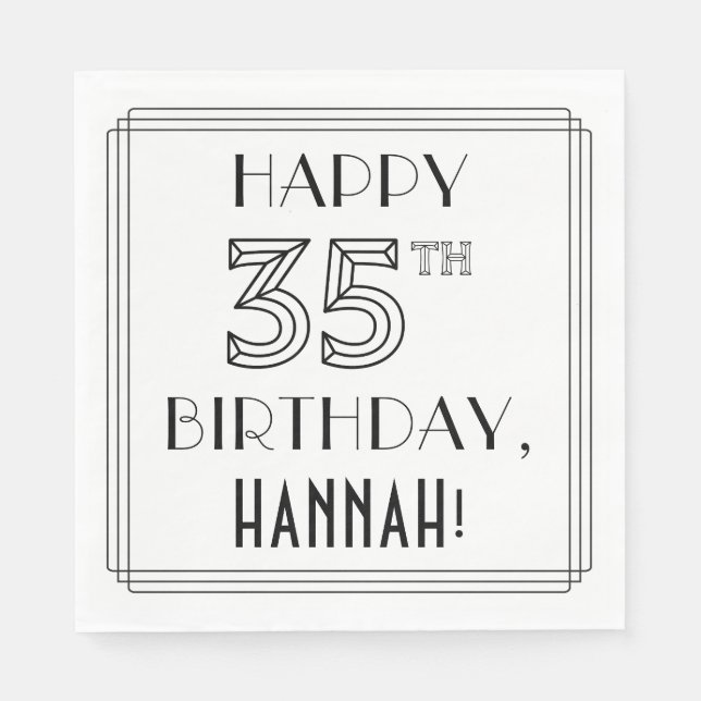 LYCKLIG 35E BIRTHDAY; Art Deco Stil; eget namn Pappersservett (Framsidan)