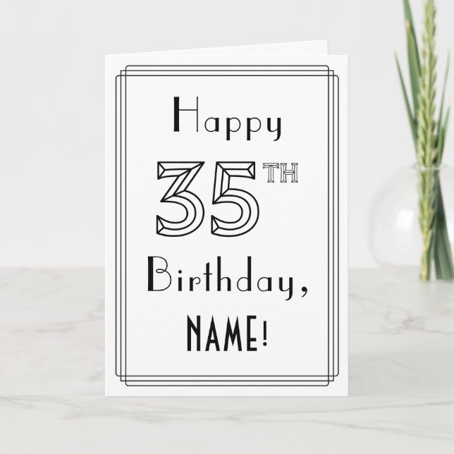 Lycklig 35e Birthday, Art Deco Stil w/ eget namn Kort (Framsida)