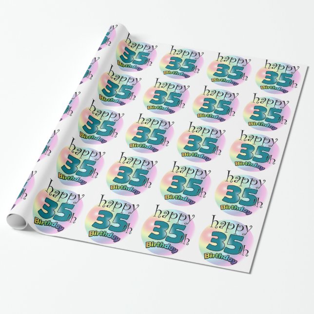 Lycklig 35e Birthday (blauw) Presentpapper (Utrullad)
