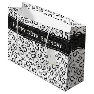 Lycklig 35e Birthday Number Mönster Black/White