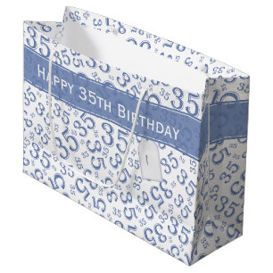 Lycklig 35e Birthday Number Mönster Blue/White