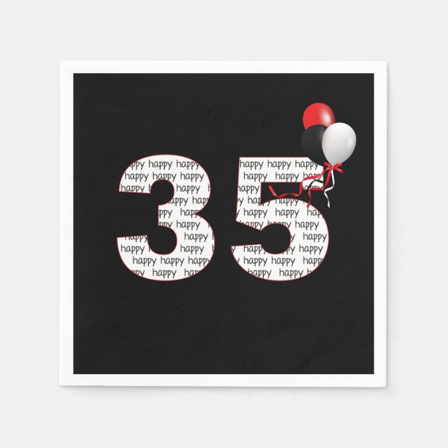 Lycklig 35e födelsedag på svarta servetter (Framsidan)